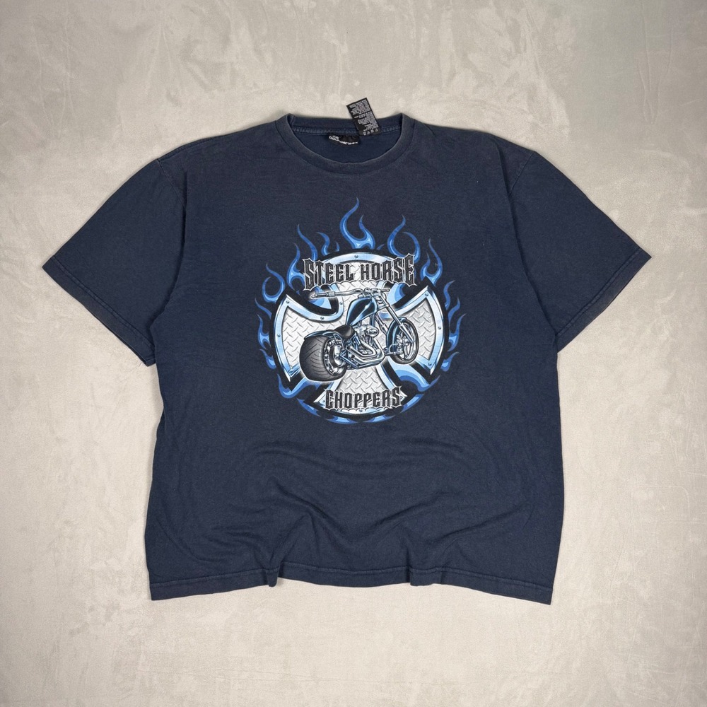 Y2K Mens No Boundaries Steel Horse Choppers Biker Graphic Tee Large